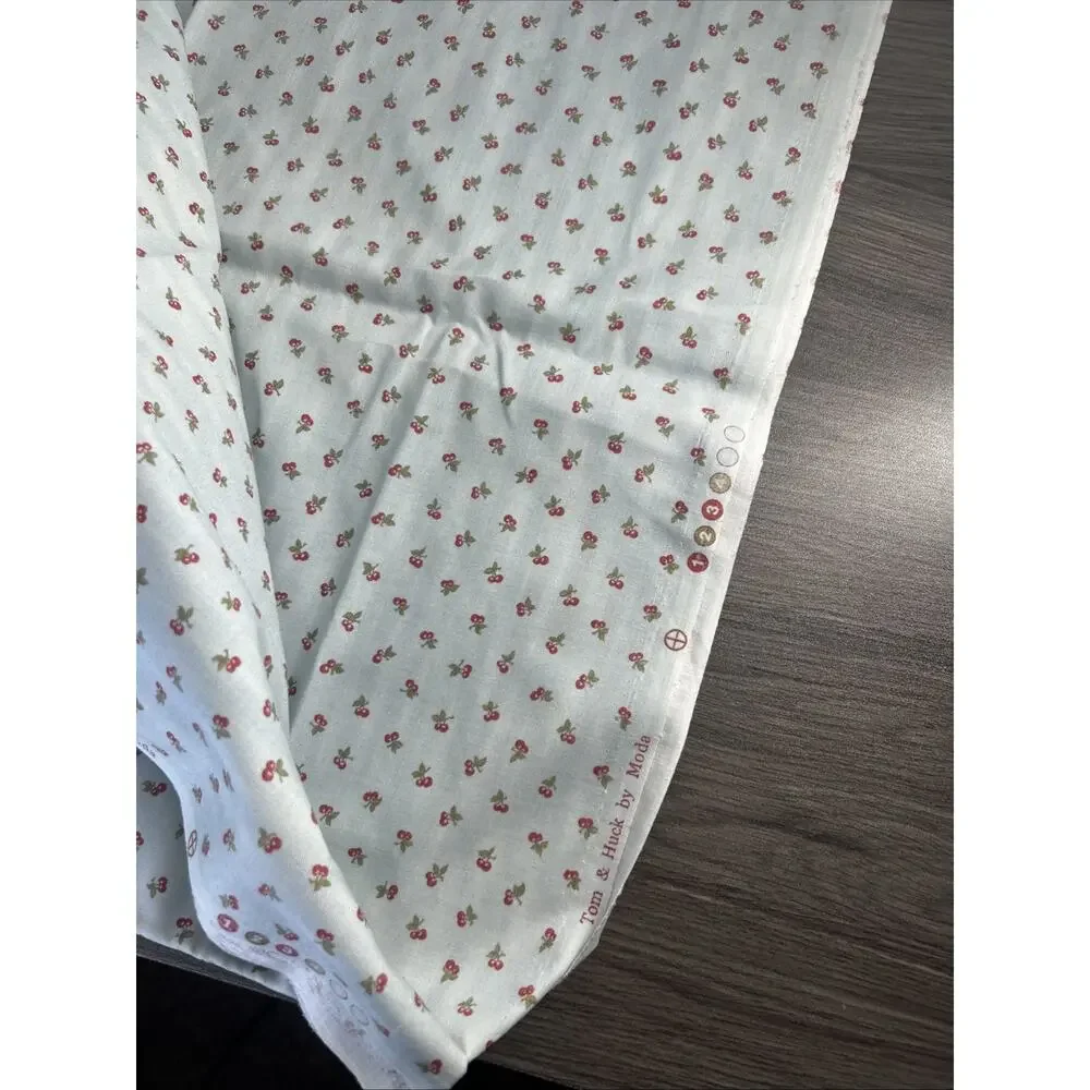 Cherry Print Cotton Fabric Vintage Tom & Hook Moda Ditsy Blue 42x76 Retro Dainty